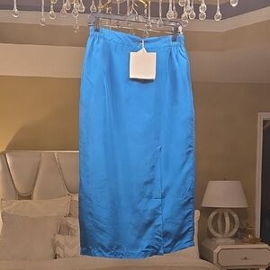 Elegant Azure Midi Silk Skirt for Women